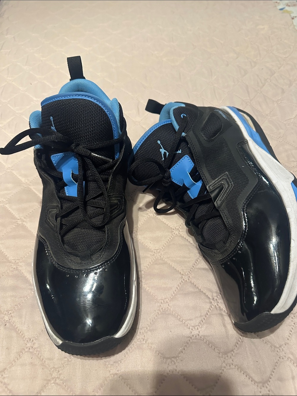 Jordan Black and Blue Glossy Basketball Sneakers